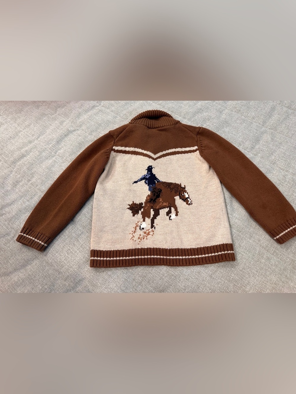 Janie & Jack Equestrian Horse Knit Cardigan Sweater Size 2T Brown Cream Western